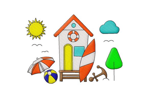Beach House Embroidery Design